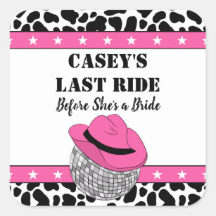 Sticker Carré Son Dernier Ride Disco Cowgirl Bachelorette Party