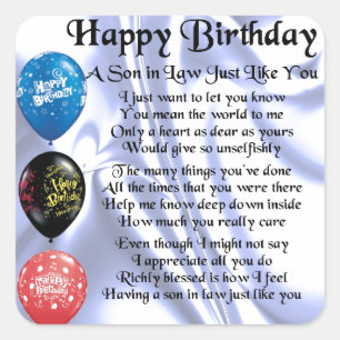 Sticker Carré Son in Law poem - Joyeux design d'anniversaire