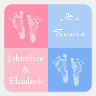 Sticker Carré Son jumeau garçon et fille mignonne rose bébé empr