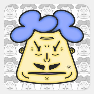 Sticker Carré Son visage de dessin animé Mustache v2-1