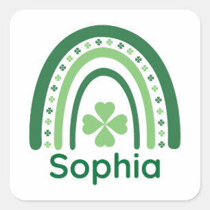 Sticker Carré Sophia Nom Clover Boho Rainbow