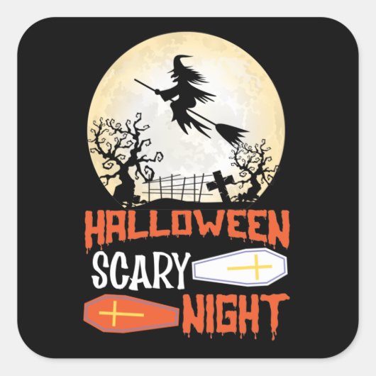 Sticker Carré Sorcière Déplaisante de nuit d'Halloween (Devant)