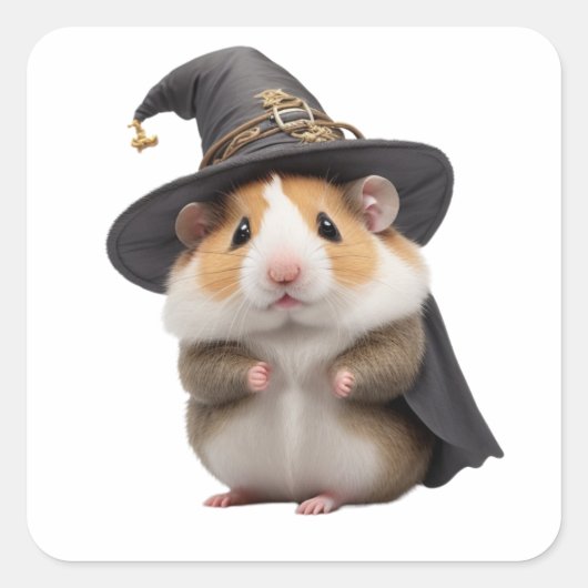 Sticker Carré Sorcière Hamster Mignonne (Devant)