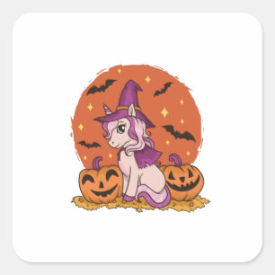 Sticker Carré Sorcière Licorne - Costume de Halloween Joyeux