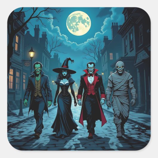 Sticker Carré Sorcière, Vampire, Dracula et la fête d'Halloween (Devant)