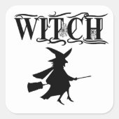 Sticker Carré Sorcière volante méchante noire Halloween (Devant)