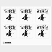 Sticker Carré Sorcière volante méchante noire Halloween (Feuille)