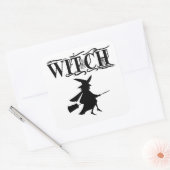 Sticker Carré Sorcière volante méchante noire Halloween (Enveloppe)