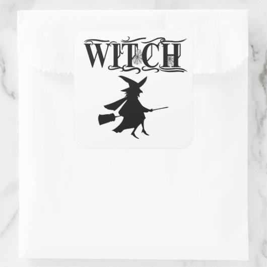 Sticker Carré Sorcière volante méchante noire Halloween (Sac)