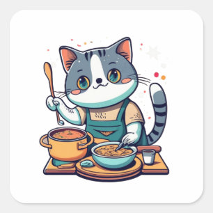 Sticker Carré Soupe de fabrication de chats