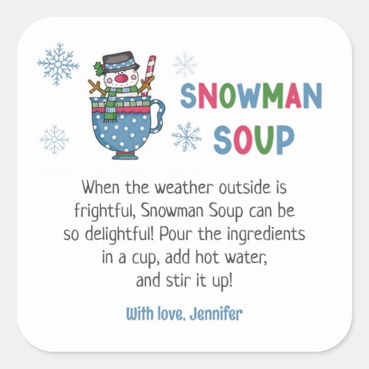 Sticker Carré Soupe Snowman Recette Soupe Snowman Favoriser (Devant)