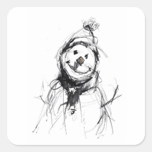 Sticker Carré Souriant joyeux bonhomme de neige