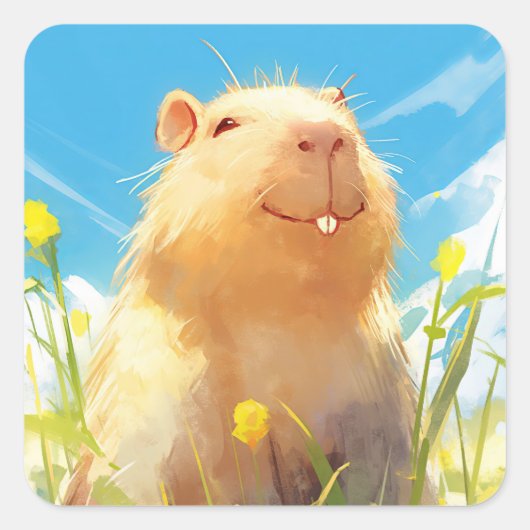 Sticker Carré Sourire de Capybara idiot (Devant)