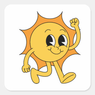 Sticker Carré Sourire Soleil Rétro