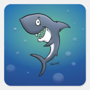 Sticker Carré Sourire un requin drôle sur un Arrière - plan bl