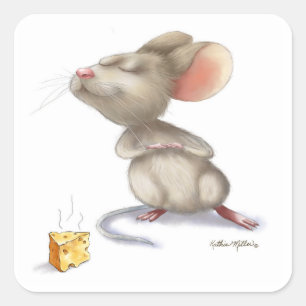 Sticker Carré Souris adorable et dessin animé de fromage
