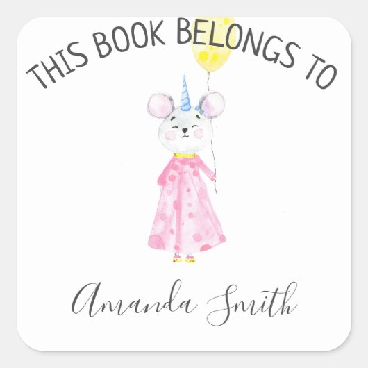 Sticker Carré Souris aquarelle - bibliothèque (Devant)