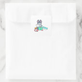 Sticker Carré Souris comme coiffeur avec ciseaux et comble (Sac)