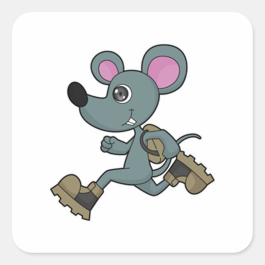 Sticker Carré Souris comme coureur avec sac à dos (Devant)