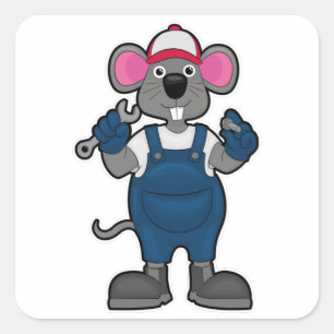 Sticker Carré Souris comme mécanique avec vis et spanner
