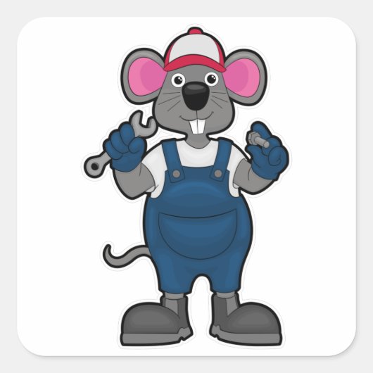 Sticker Carré Souris comme mécanique avec vis et spanner (Devant)