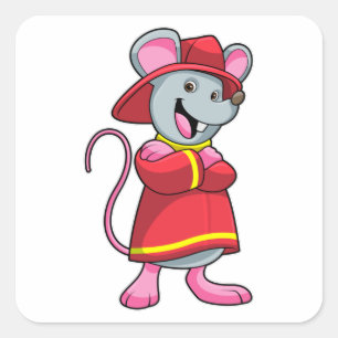 Sticker Carré Souris comme pompier avec casque