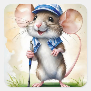 Sticker Carré Souris Cute Jouer Golf