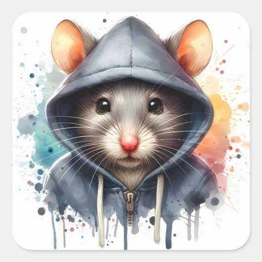 Sticker Carré Souris d'aquarelle en bleu gris Sweat - shirt à ca (Devant)