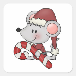 Sticker Carré Souris de Noël avec Sucre de canne