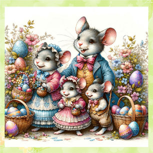Sticker Carré Souris de Pâques Famille Printemps Fun de vacances