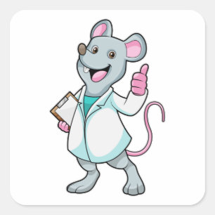 Sticker Carré Souris en docteur avec blouse de médecin