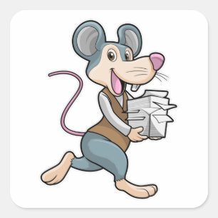 Sticker Carré Souris en tant que secrétaire avec papier