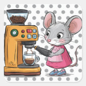 Sticker Carré Souris Gris Adorable Fabriquant Café (Devant)
