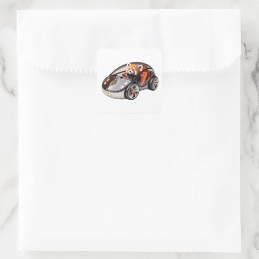 Sticker Carré Souris PC hybride - avec pilote Panda rouge 02. (Sac)