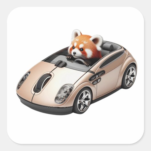 Sticker Carré Souris PC hybride - avec pilote Panda rouge 03. (Devant)