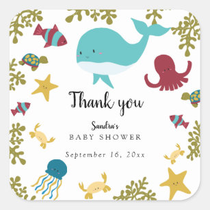 Sticker Carré Sous le Baby shower marin Cute Kawaii Merci S