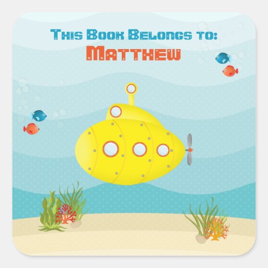 Sticker Carré Sous-marin jaune profond (Devant)