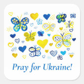 Sticker Carré Soutenez l'Ukraine ! Coeurs d'aquarelle et papillo (Devant)