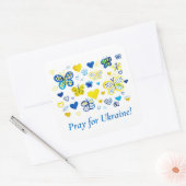Sticker Carré Soutenez l'Ukraine ! Coeurs d'aquarelle et papillo (Enveloppe)