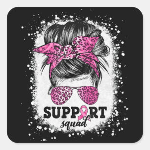 Sticker Carré Soutien Squad Messy Bun Pink Ribbon Cancer du sein