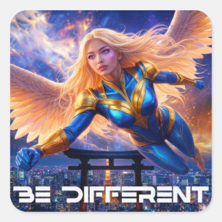 Sticker Carré SOYEZ DIFFÉRENT - Héros Ange Féminin Au-Dessus de 