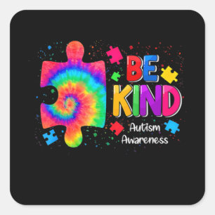Sticker Carré Soyez gentil Pièces de Puzzle Tie Dye Cute Autisme