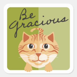Sticker Carré Soyez Gracieux Cute Orange Kitty Chat Olive Green