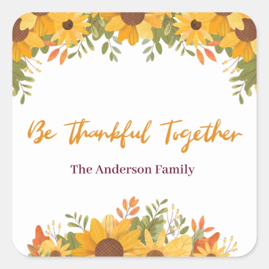 Sticker Carré Soyez reconnaissants ensemble (Devant)