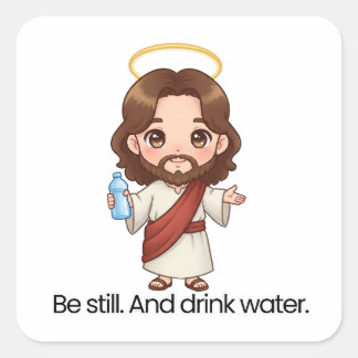 Sticker Carré Soyez Toujours. Et Buvez De L'Eau. - Jésus réagit