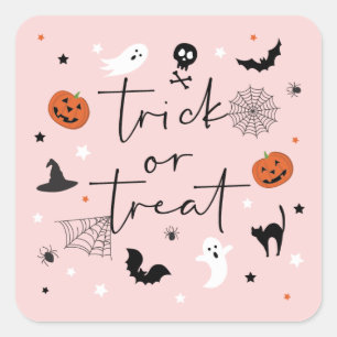 Sticker Carré Soyons éffrayants de la fête d'Halloween rose