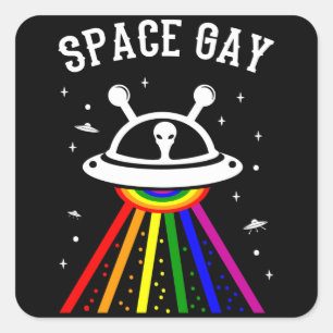 Sticker Carré SPACE GAY LGBT Pride Mois Alien UFO Rainbow Flag