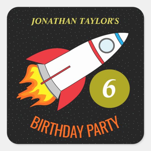 Sticker Carré Space Rocket to the Moon Children's Birthday (Devant)