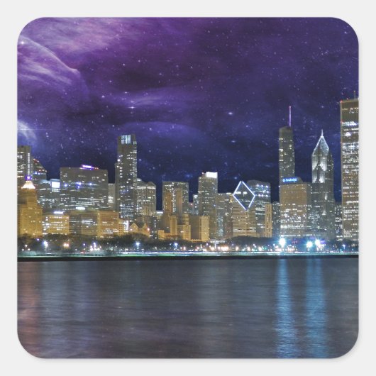 Sticker Carré Spacey Chicago Skyline (Devant)