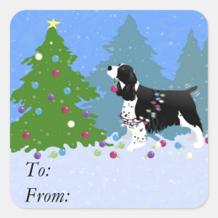 Sticker Carré Spaniel Springer noir décorant arbre de Noël